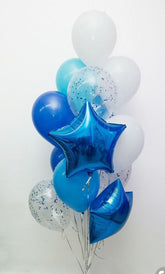 Σύνθεση Μπαλονιών Λευκό-Μπλε & Αστερια Foil